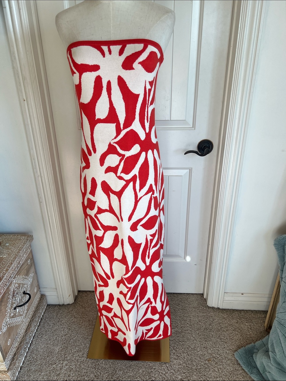 House of Harlow Red/orange and White Floral Strapless maxi dress